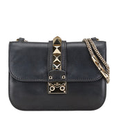 ヴァレンティノ スタッズ チェーン ショルダーバッグ ブラック レザー レディース VALENTINO 【中古】